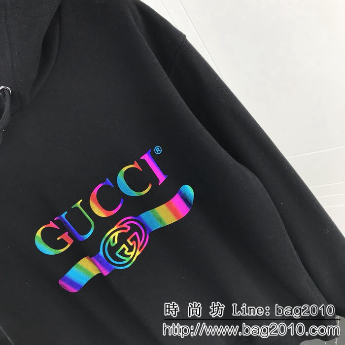 Gucci古奇 19早春新款 米色衛衣 logo漸變彩色系列 純棉絨面料 高版本情侶款 ydi2357